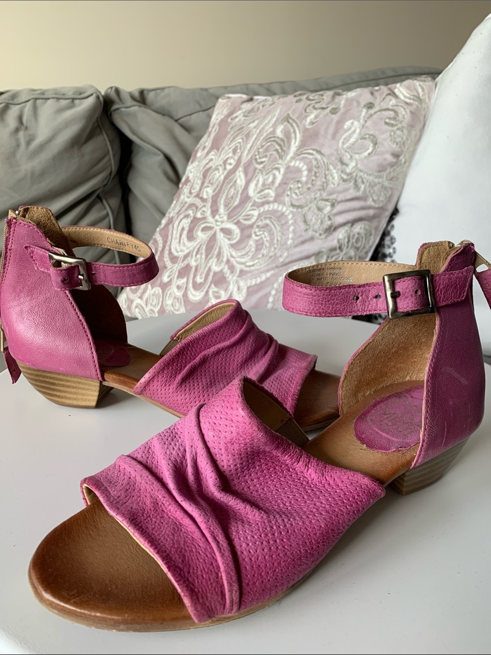 MIZ MOOZ  “Charley”Women's Pink Leather Ankle-Strap Low Heel Sandals